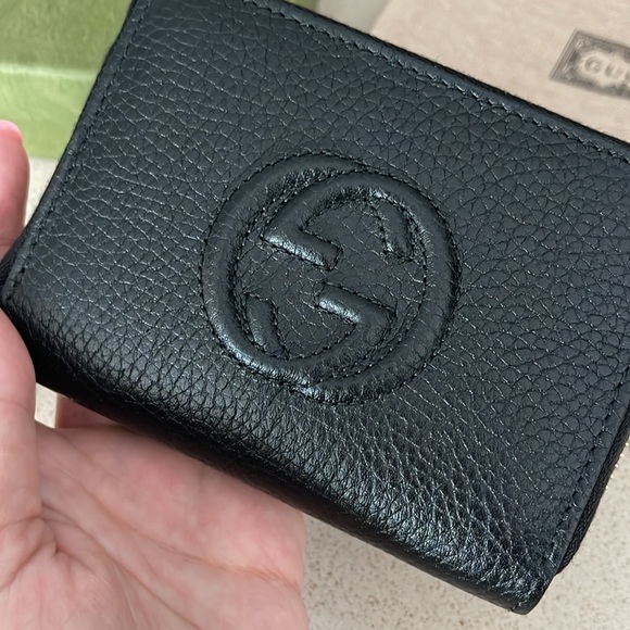 $985 NEW Authentic GUCCI Black Gold Soho Wallet Card Holder Tassel Leather - Picture 3 of 14